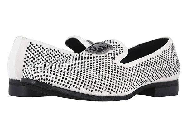 Stacy Adams Men's Swagger Studded Ornament Slip-On - Black with White