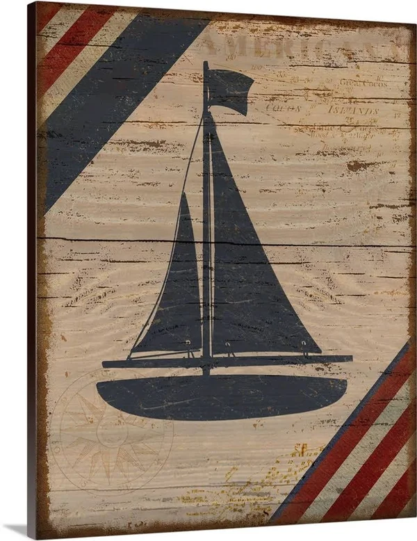 Nautical Americana Boat, Large Solid-Faced Canvas Wall Art Print, Great Big Canvas