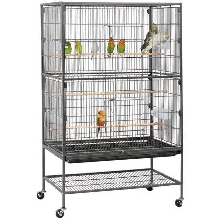 Smilemart Rolling 52 Large Metal Parrot Bird Cage W 3 Perches & 4 Feeders Storage - Black