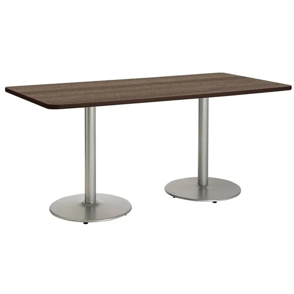 KFI Mode Multipurpose Table - Round Silver Base, Standard Height - 42x22 x 96x22 Top - Studio Teak