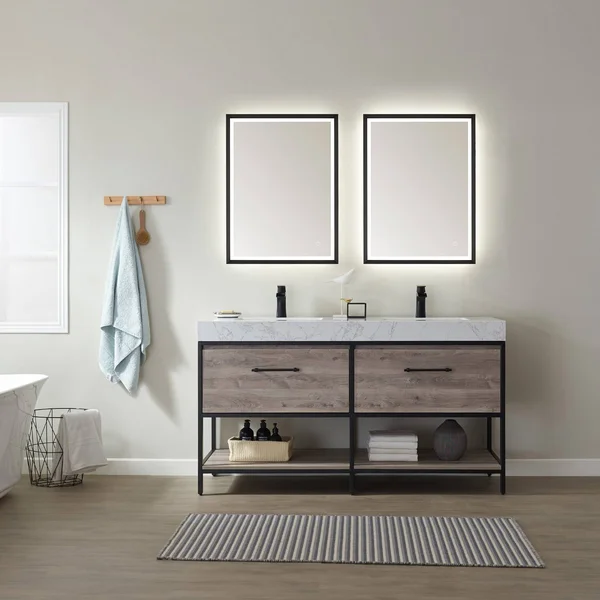 Vinnova Como Rectangle LED Lighted Accent Bathroom/Vanity Wall Mirror - 24x22, Matte Black