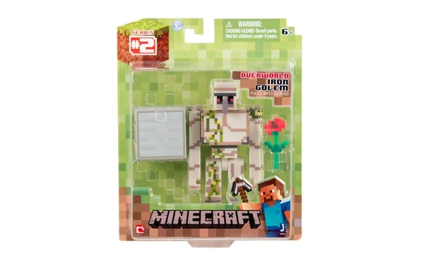 Jazwares Minecraft - Iron Golem Figure with Block of Iron & Poppy - 3 in