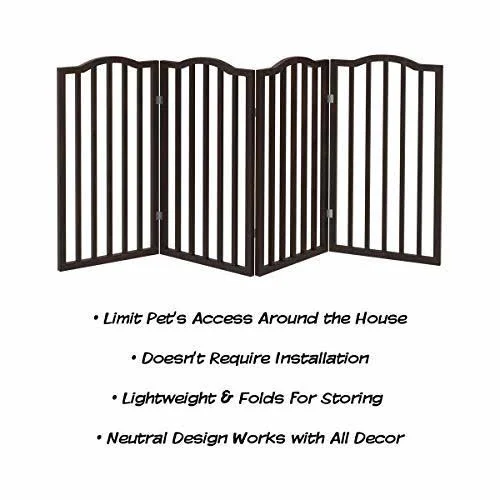Wooden Pet Gate- Tall Freestanding 4-Panel Indoor Barrier Fence
