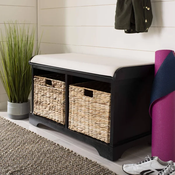 Safavieh Freddy Distressed Black Wicker Storage Bench