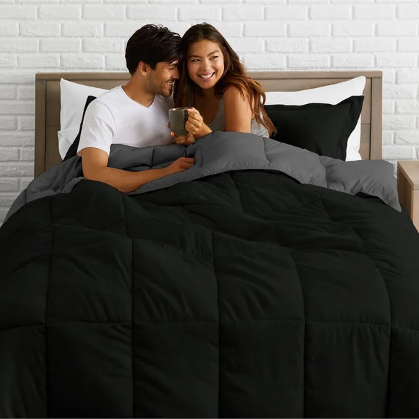 Bare Home Goose Down Alternative Reversible Comforter (Oversized King - Black/Grey)