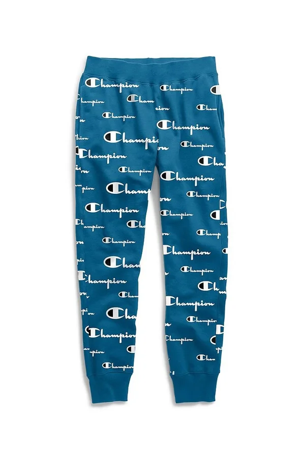 Champion Life Men's REVERSE Weave Joggers - All Over Logo Multi Scale Script Running Waves M