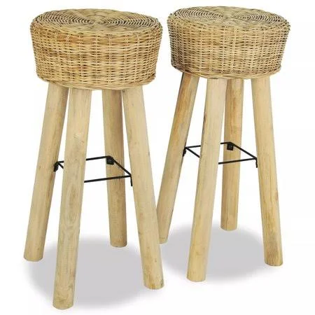 Anself Bar Stools 2 Pcs Natural Rattan