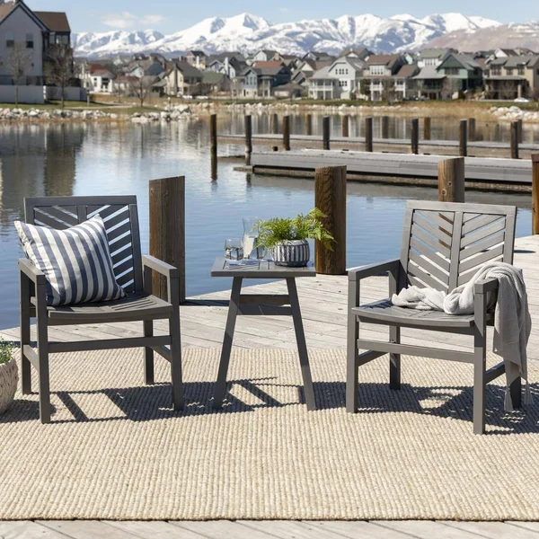 Walker Edison 3-Piece Wood Frame Patio Conversation Set - LWW3CGVINGW