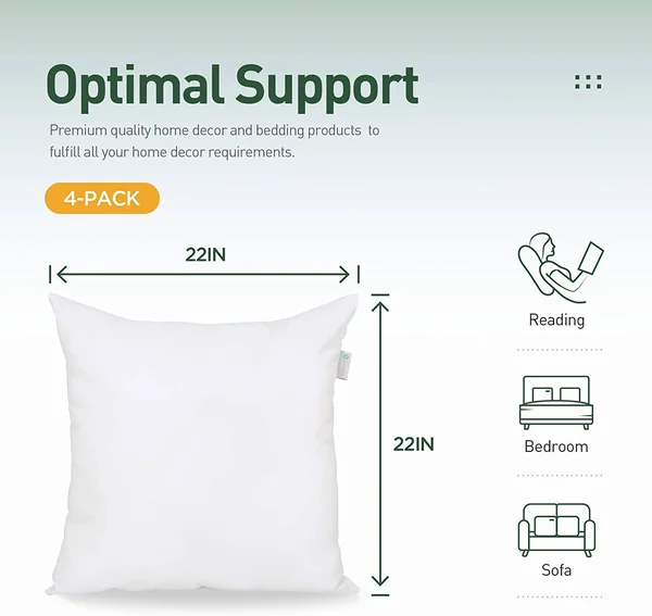 ACANVA Hypoallergenic Pillow Insert Form Cushion Sham, 22-4Pack, White, 4 Piece