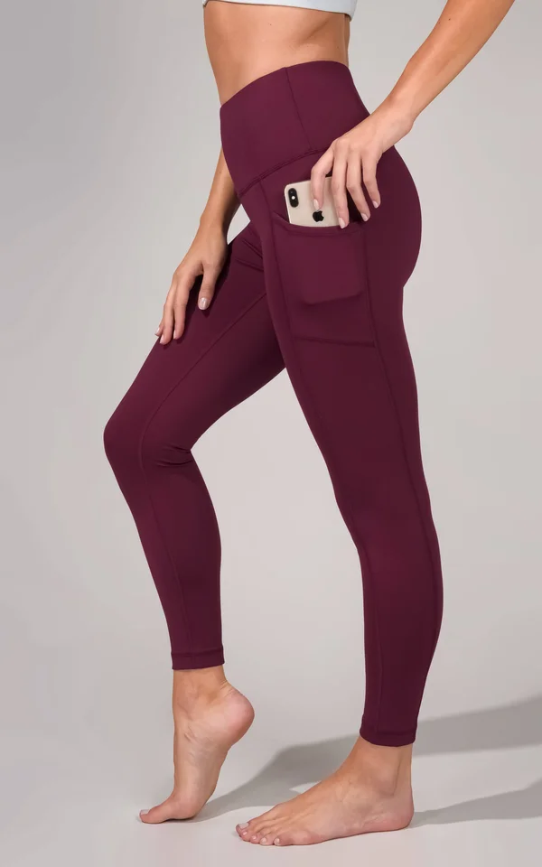 Squat Proof Interlink High Waist 7/8 Ankle Legging with Side Pockets - S, Pomegranate - 90 Degree by Reflex
