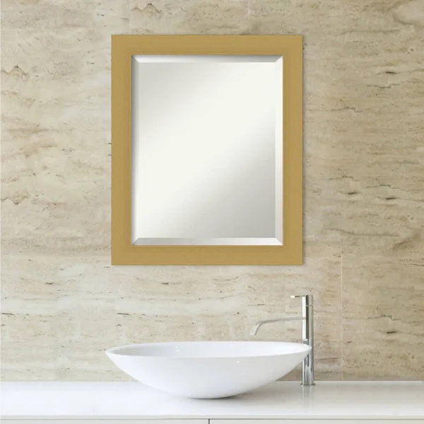 Amanti Art Grace 20 in. x 26 in. Modern Rectangle Framed Brushed Gold Narrow Bathroom Vanity Mirror