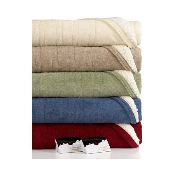 Pure Warmth Microplush Sherpa Electric Heated Blanket King Denim, Blue