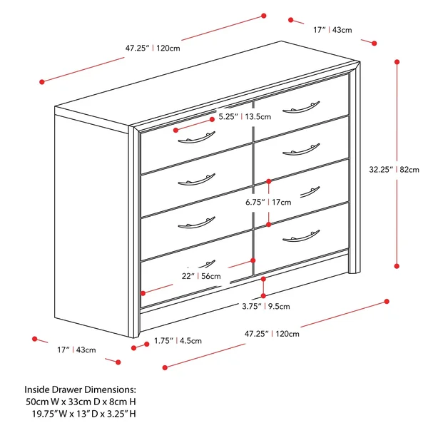 CorLiving NPT-302-W Newport 8 Drawer Dresser