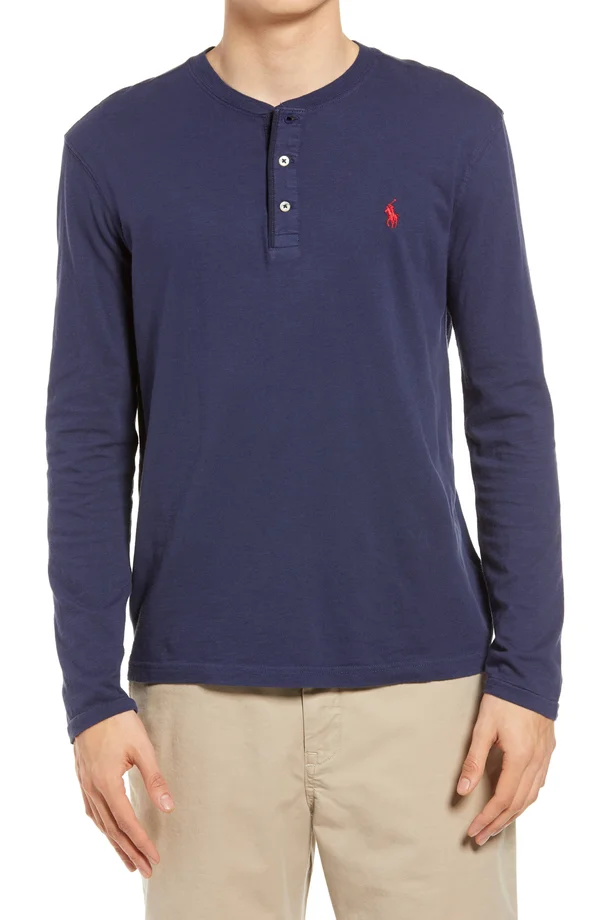 Polo Ralph Lauren Men's Long Sleeve Henley T-Shirt - Blue - X-Large