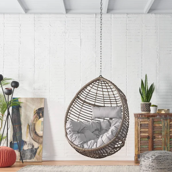 Hempstead Indoor/Outdoor Wicker Hanging Teardrop - Egg Chair (No Stand) Multi-Brown/Khaki
