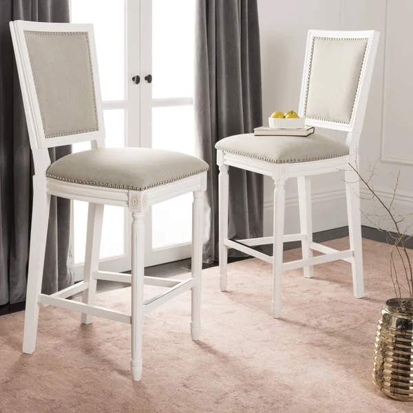 Safavieh Buchanan Rectangle Bar Stool (Set of 2), Light Grey/Cream