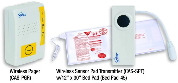 Secure Wireless Bed Exit Alarm w/ Nurse Call Alert Button & Wireless Caregiver Pager - No Alarm in Resident&s Room - Batteri