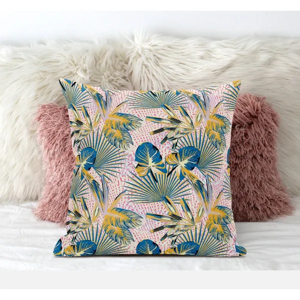 Amrita Sen Plant Illusion 18x22x18x22 Suede Pillow in Blue Gray