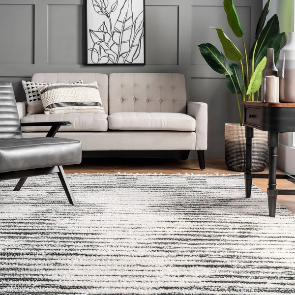 nuLOOM Beige Faded Abstract Tassel-Trim Seren Rug 5'x8'