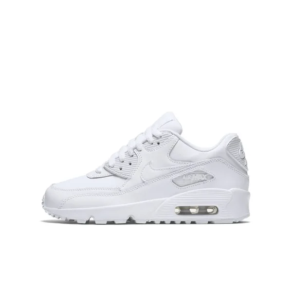 Nike Big Kids& Air Max 90 Leather Casual Shoes in White Size 4.0