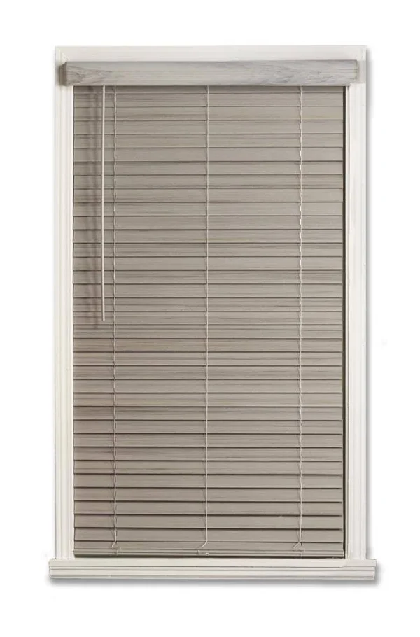 Allen + Roth 2-in Slat Width 62-in x 48-in Cordless Driftwood Gray Faux Wood Room Darkening Full-view Standard Horizontal Blinds