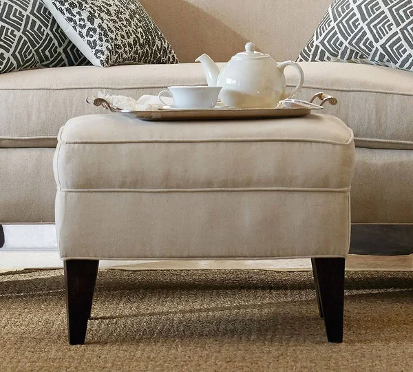 Pottery Barn Marcel Upholstered Ottoman - Polyester Wrapped Cushions, Twill Cream - Ottomans & Benches - Seating