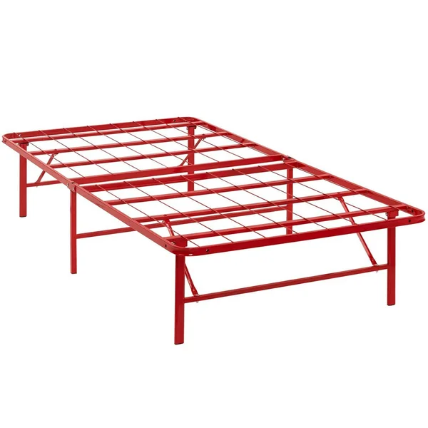 America Luxury Modern Contemporary Urban Design Bedroom Twin Size Platform Bed Frame - Red, Metal Steel