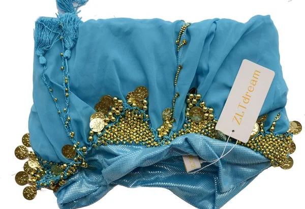 Zltdream Lady's Belly Dance Chiffon Banadge Top and Lantern Coins Pants Light Blue, One Size, Women's