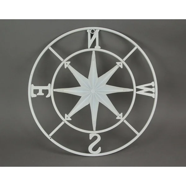 Distressed Metal Compass Rose Indoor/Outdoor Wall Hanging - White