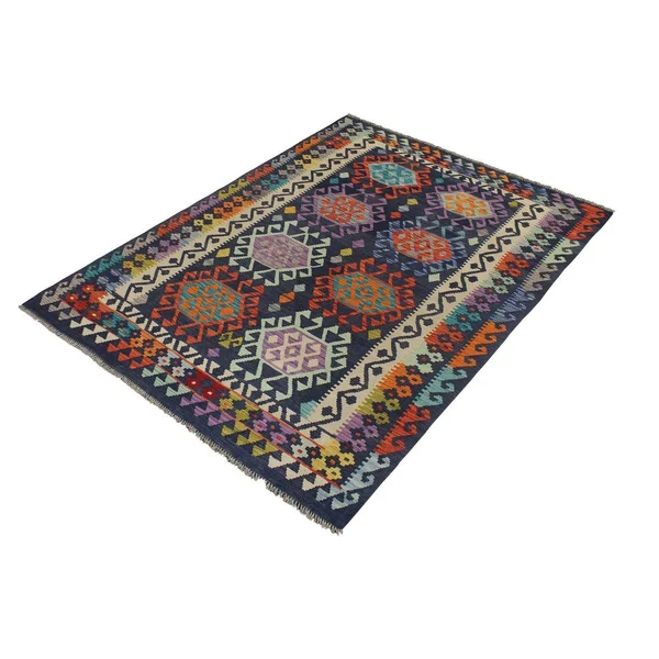Geometric Kilim Aimee Blue Beige Hand Woven Area Rugs