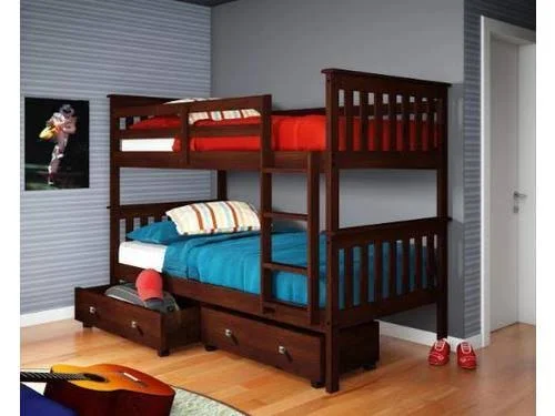 Donco Twin/Twin Mission Bunk Bed with Under Bed Drawers Cappuccino Finish