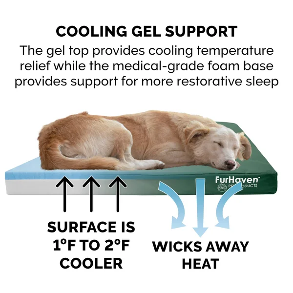 FurHaven Deluxe Mattress Dog Bed - Indoor/Outdoor Oxford Cooling Gel Foam - Forest, Jumbo