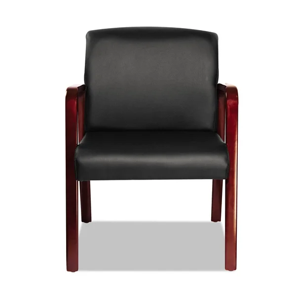 Alera Reception Lounge Series Guest Chair, Cherry/Black Leather, Size: 24 x 26 x 33.25
