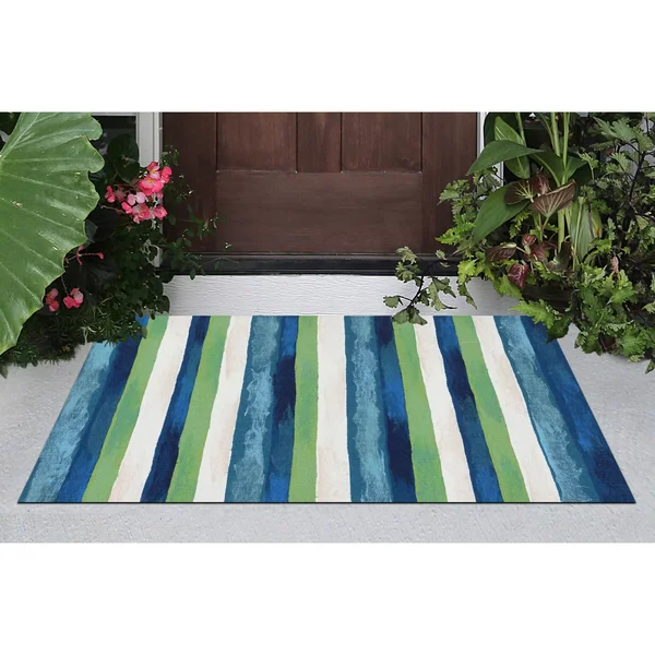 Liora Manne Visions II Painted Stripes Indoor/Outdoor Rug Blue 27x22 x 8&