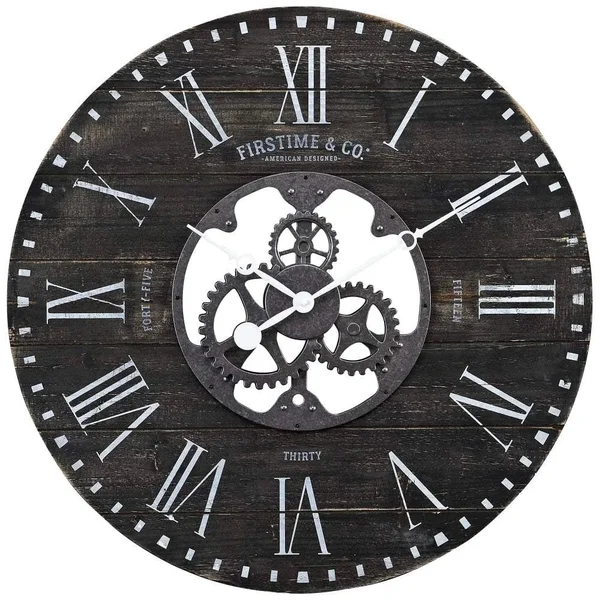 Black Shiplap Gears Farmhouse Wall Clock