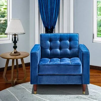 Modern Armchair with Metal Leg Everly Quinn Upholstery Color: Blue - Leg Color: Natural Wood