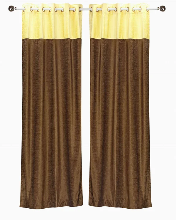 Signature Brown and Yellow Ring Top Velvet Curtain Panel - Piece