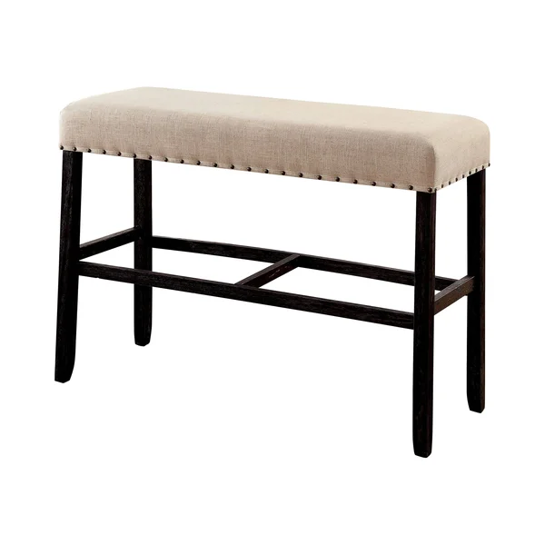 Furniture of America Sinuata Rustic Fabric Upholstered Bar Height Bench in Beige