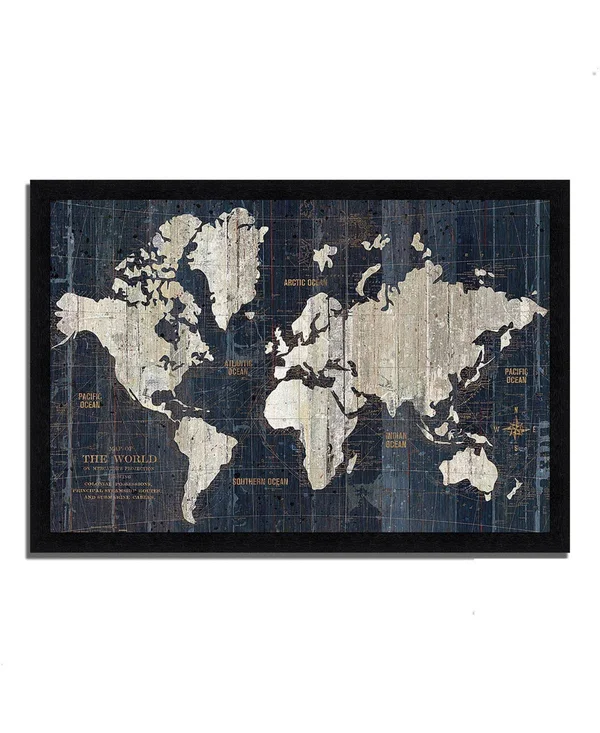 Tangletown Fine Art 33x22 x 46x22 Old World Map Blue by Wild Apple Portfolio Framed Painting Print