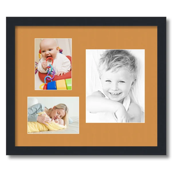 Collage Picture Frame, Satin Black Frame with 3 openings for 8x10 Photos with Yellow Amber Mat. D3926CH1127, ArtToFrames
