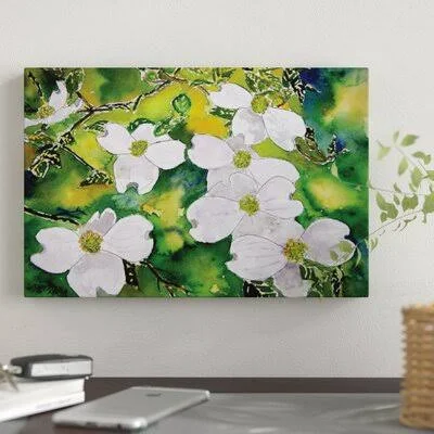 &Dogwood Tree Flowers& Graphic Art Print on Canvas East Urban Home Size: 18x22 H x 26x22 W x 0.75x22 D