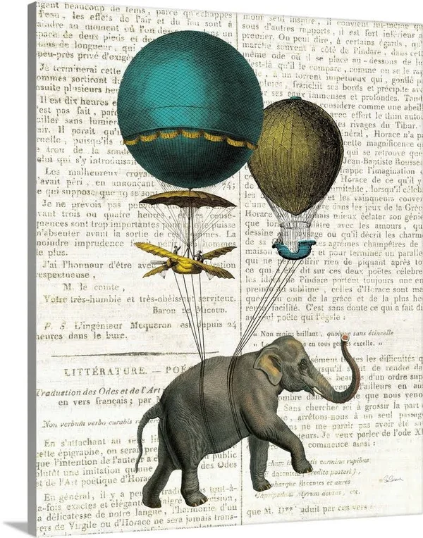 Elephant Ride I V2 Newsprint, Canvas Wall Art, 24x30, Great Big Canvas