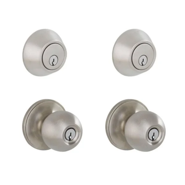 Essentials by Schlage Morrow Keyed Entry Knob and Stainless Steel Single Cylinder Deadbolt Project Pack 098903