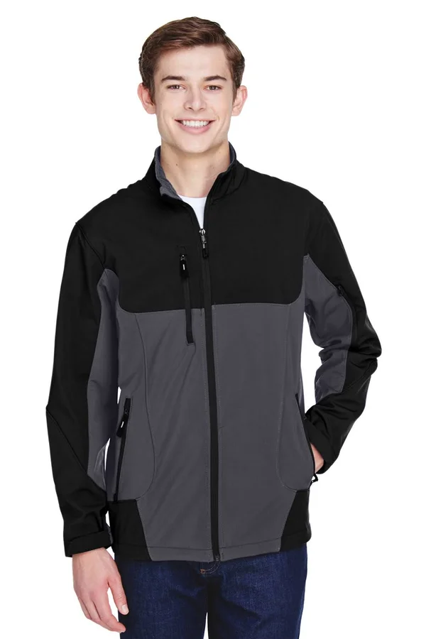 North End 88156 Men's Compass Colorblock Three-Layer Fleece Bonded Soft Shell Jacket Fossil grey-3XL
