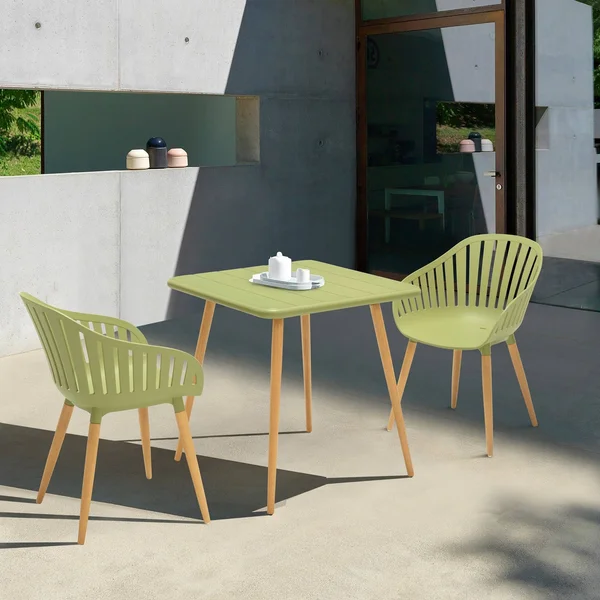 Armen Living SETODNAGREEN3A Nassau Outdoor Green Eucalyptus Dining Set - 3 Piece