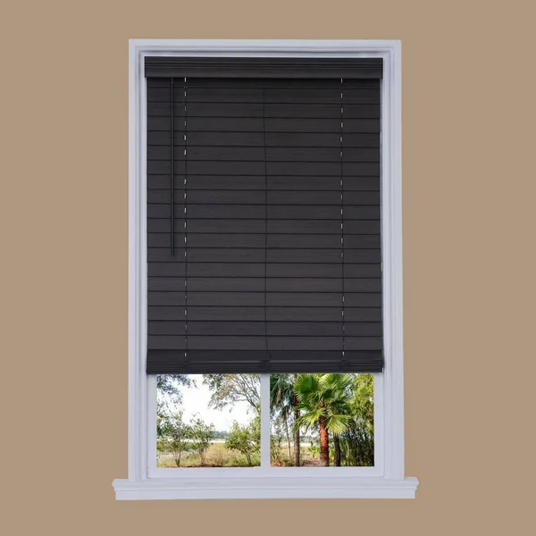 Allen + Roth 2.5-in Slat Width 49-in x 72-in Cordless Walnut Faux Wood Room Darkening Horizontal Blinds in Brown, DFHSD5472-49