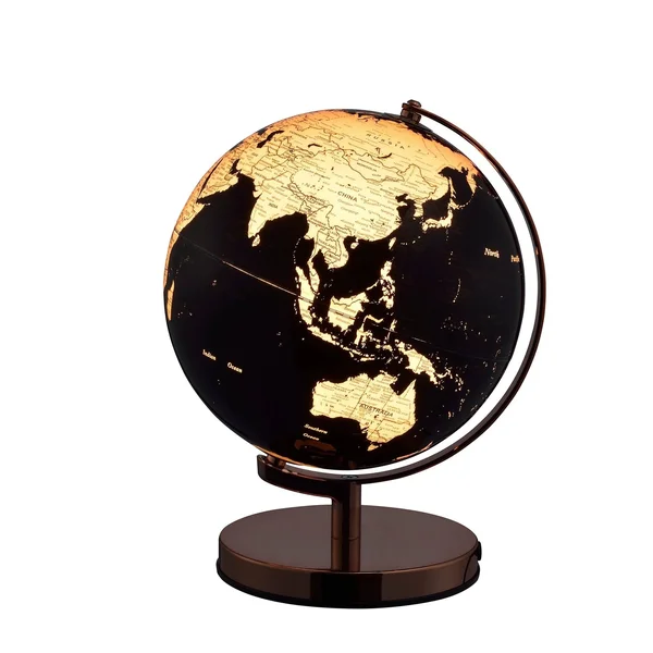 Ore International 12.5 in. Black and Gold Globe on Rose Gold Metal Frame