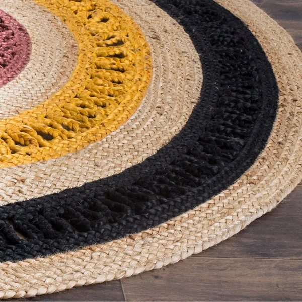 Safavieh Natural Fiber NF803K Area Rug - Black, Natural, 8' x 8' Round