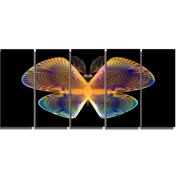 Design Art 'Blue Yellow Fractal Butterfly in Dark' Graphic Art on Wrapped Canvas, Size: 28 inch H x 60 inch W x 1.5 inch D