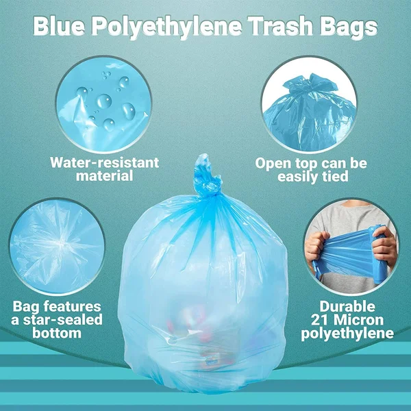 250 Pack Blue Poly Heavy Duty Trash Bags 30x22 x 48x22 75–100 lb